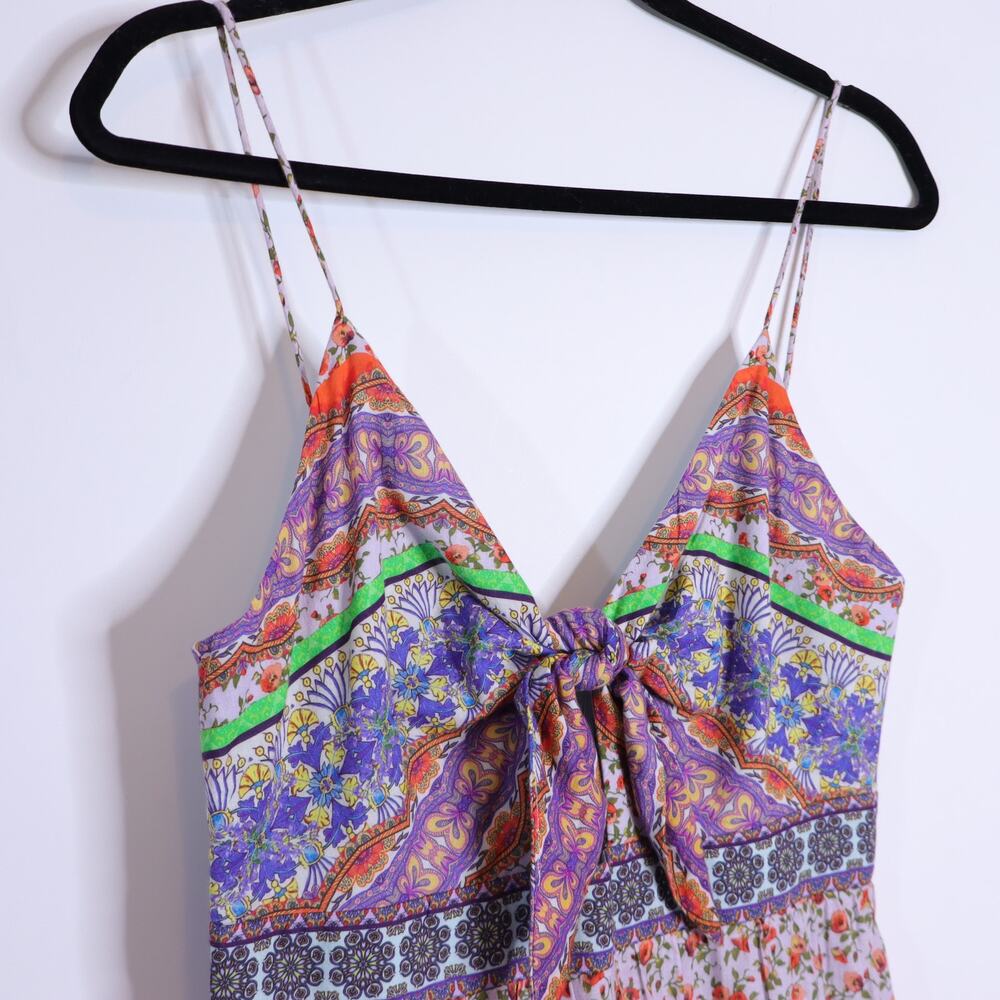 ALICE + OLIVIA Minka Tassel Fringe Maxi Dress Ritzy Multi Tie Front Women's 8 - Picture 4 of 16